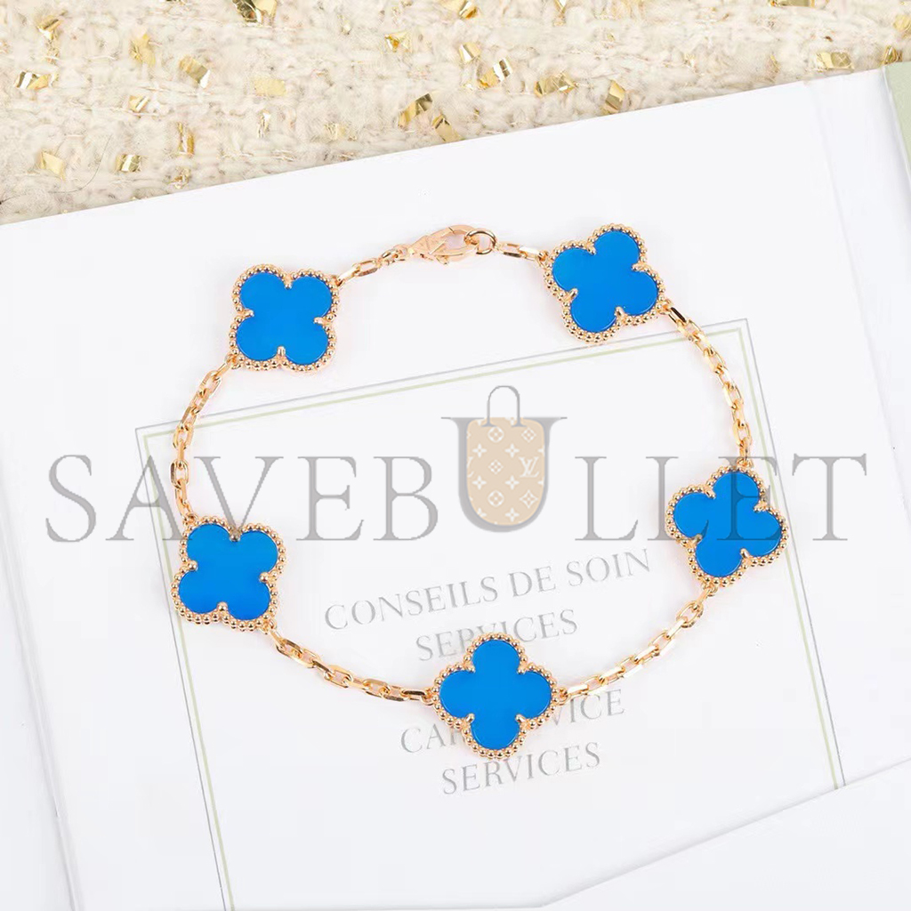 V*N CL*F arpels vintage alhambra bracelet, 5 motifs - yellow gold, agate vcarp34900