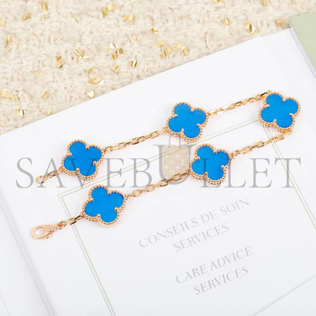 V*N CL*F arpels vintage alhambra bracelet, 5 motifs - yellow gold, agate vcarp34900