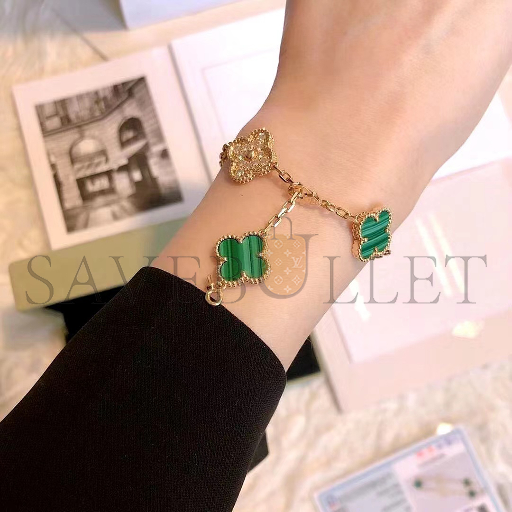 v*n cl*f arpels vintage alhambra bracelet, 5 motifs - yellow gold, Di*m*nd, malachite vcaro7gq00