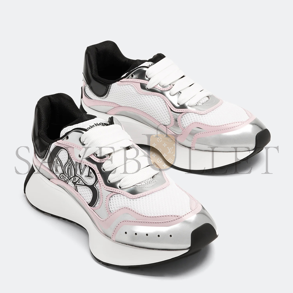 Ale*d*r m*q*en silver round toe lace up sneakers 757485w4wn79944