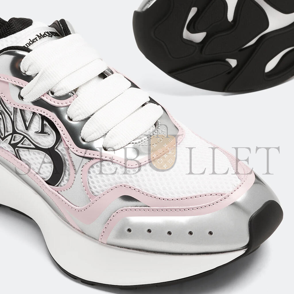 Ale*d*r m*q*en silver round toe lace up sneakers 757485w4wn79944