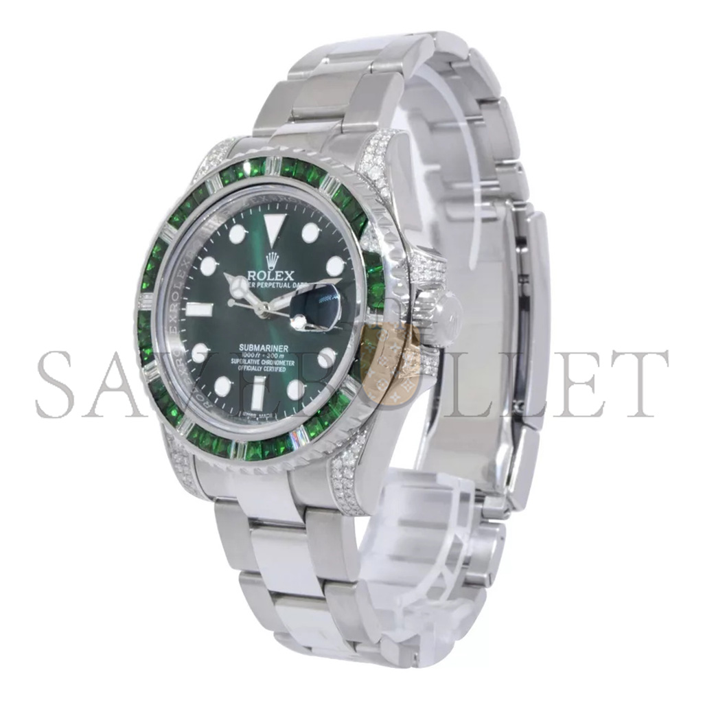 r*l*x submariner date steel green stones & Di*m*nd 40mm watch 116610