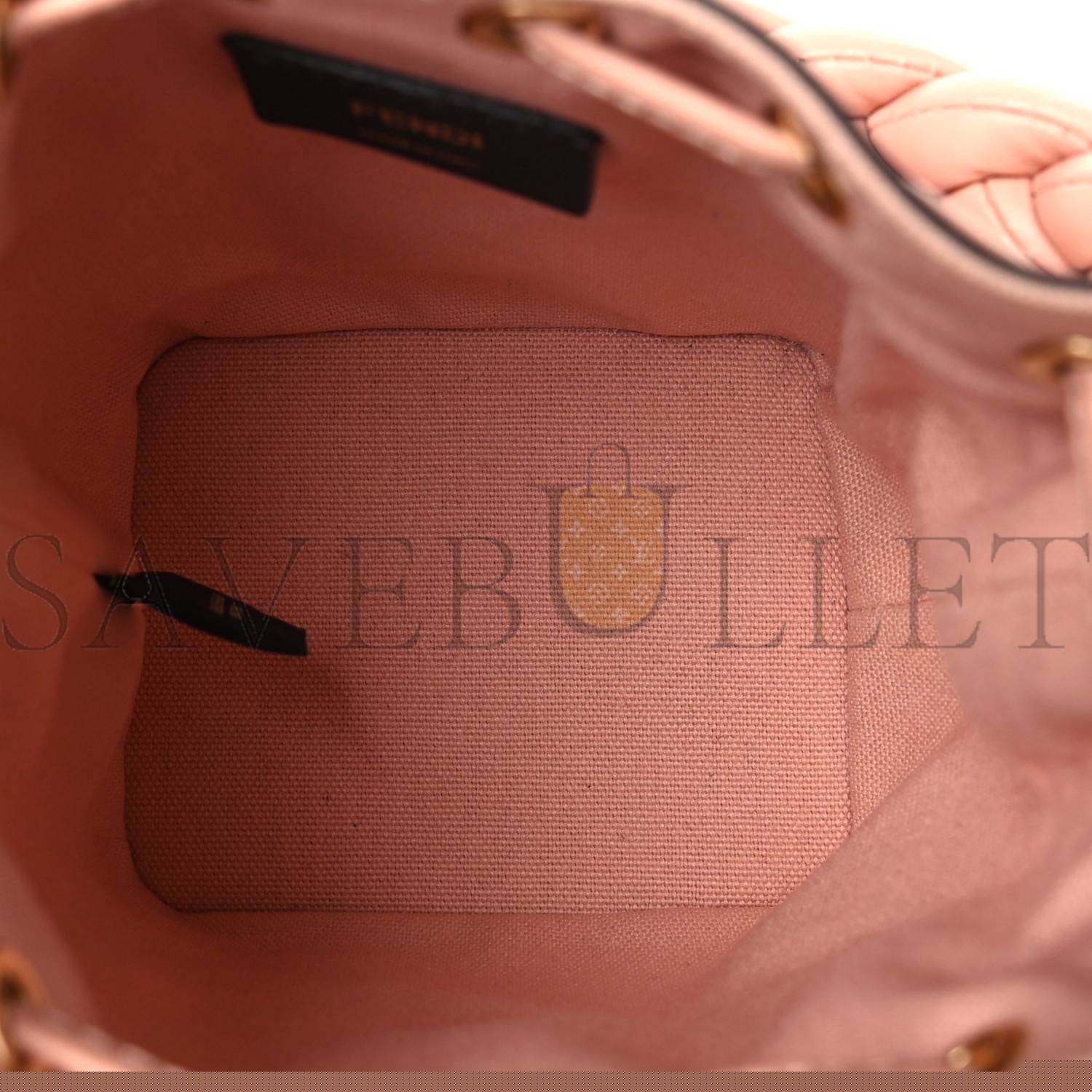 F**di canvas nappa f is F**di ff embroidered mini mon tresor bucket bag baby pink (18*12*10cm)