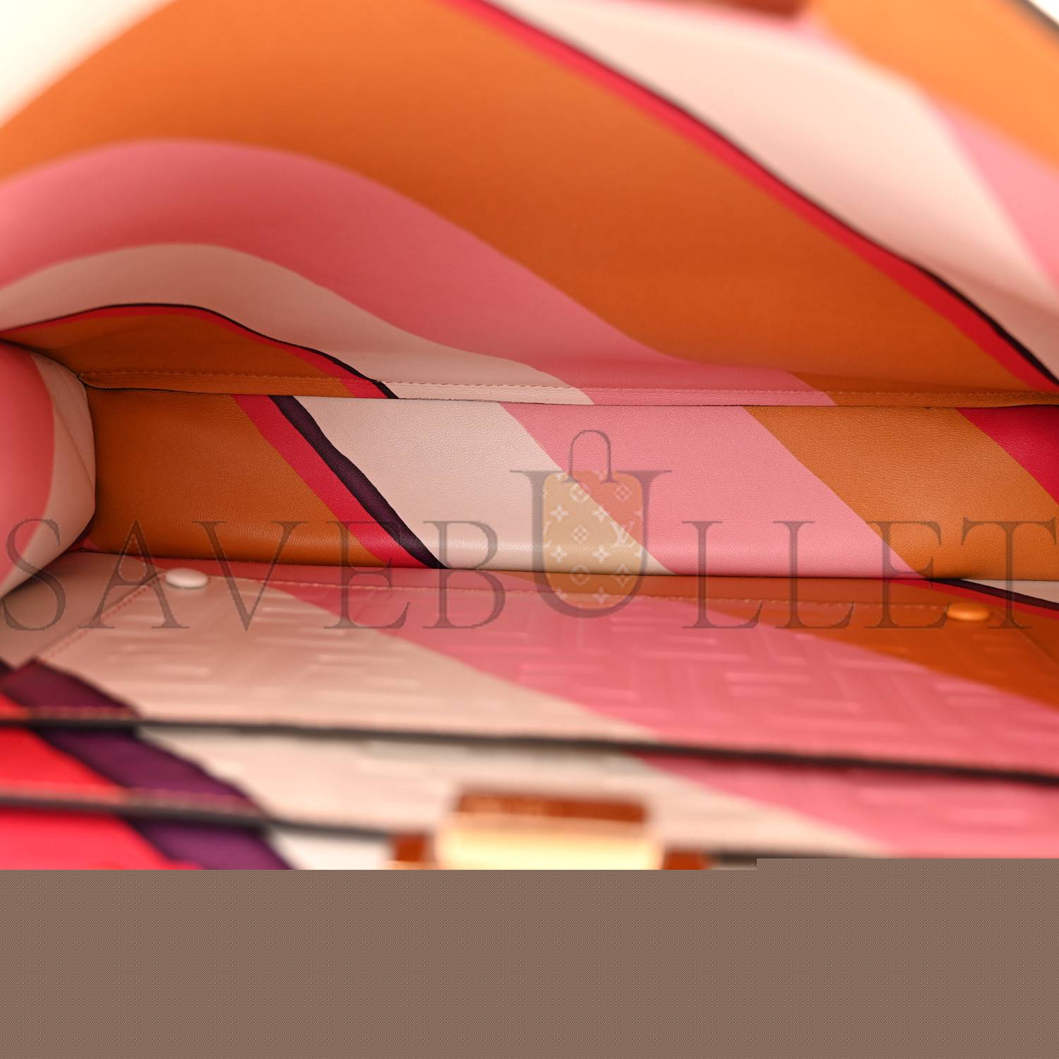 F**di vitello seta nappa ff striped embossed medium peekaboo i see u satchel miele scuro multicolor (33*25*13cm)