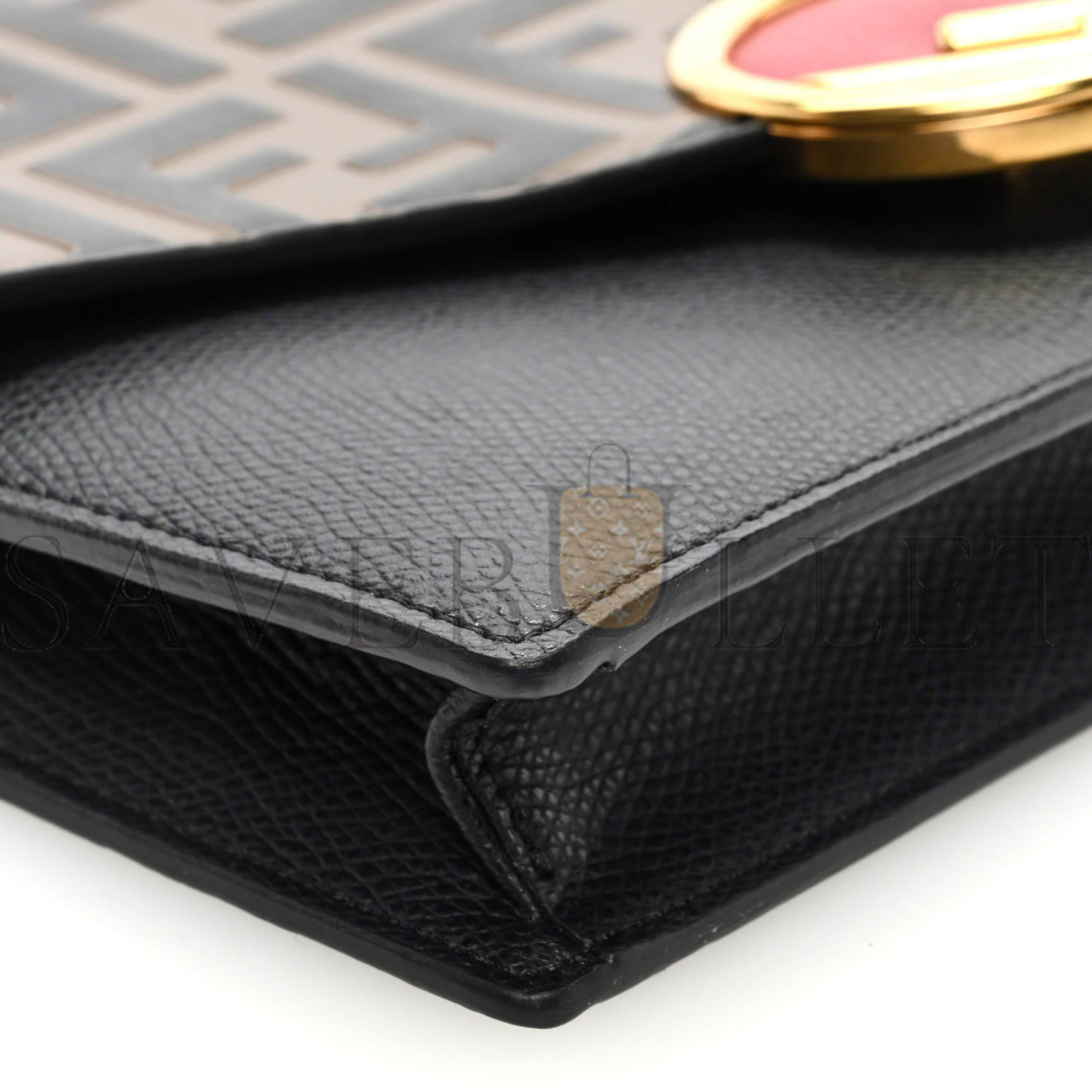 F**di vitello cruise f is F**di bi-color ff 1974 embossed medium envelope wallet on chain black maya (20*13*4cm)