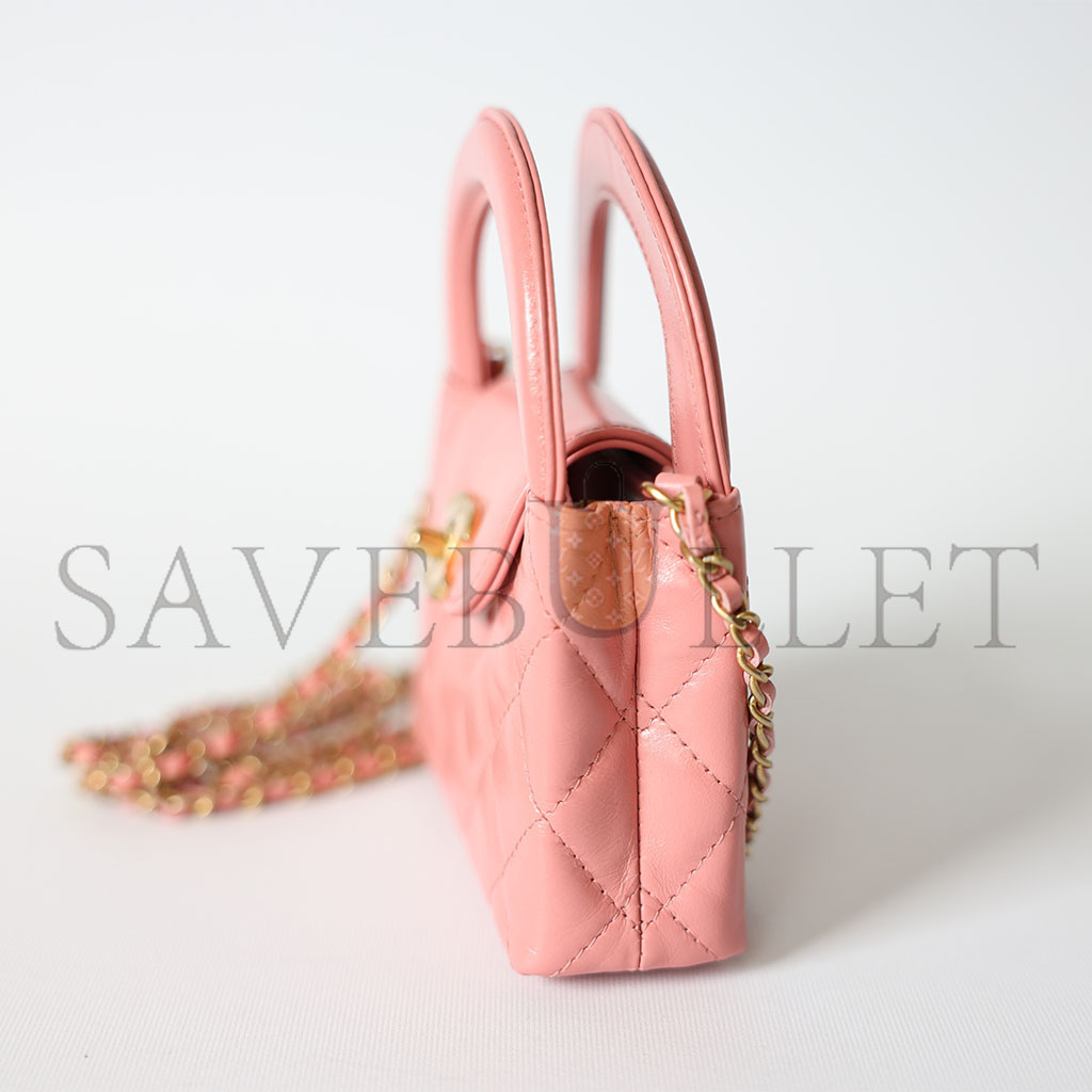 Ch*el master kelly mini, pink calfskin with gold hardware (12.5*8.3*4cm)