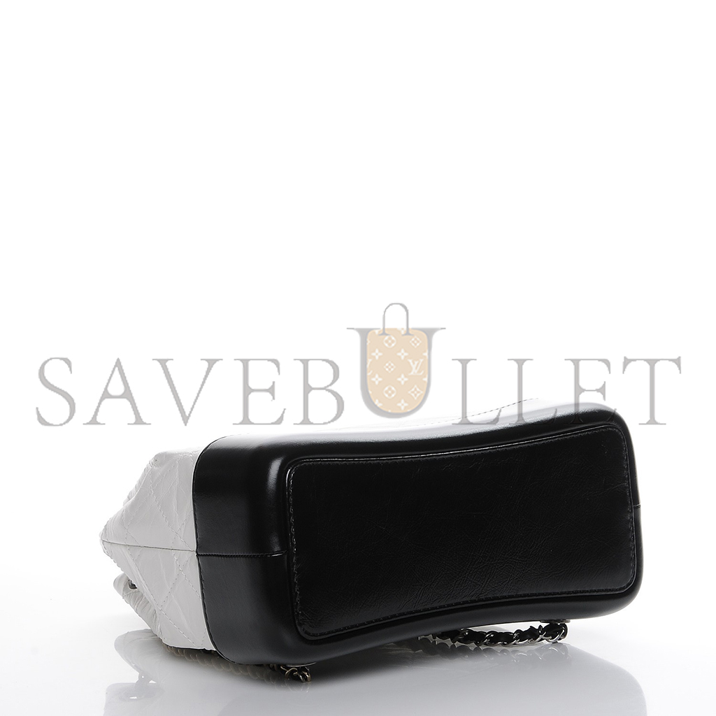 Ch*el master aged calfskin quilted small gabrielle backpack black white a94885 (23*22.5*10.5cm)