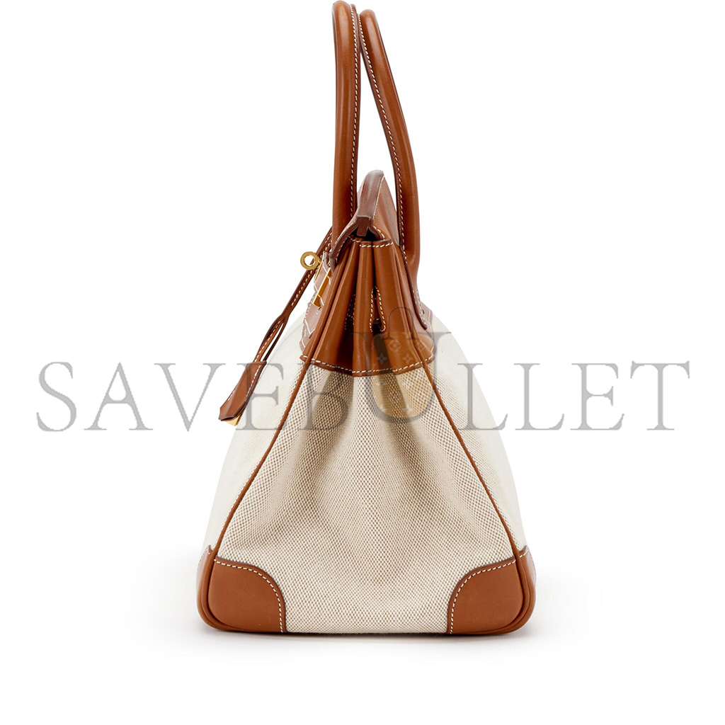 H**mes master birkin 30 saddle leather canvas gold buckle bag 400190654 (30*22*15cm)