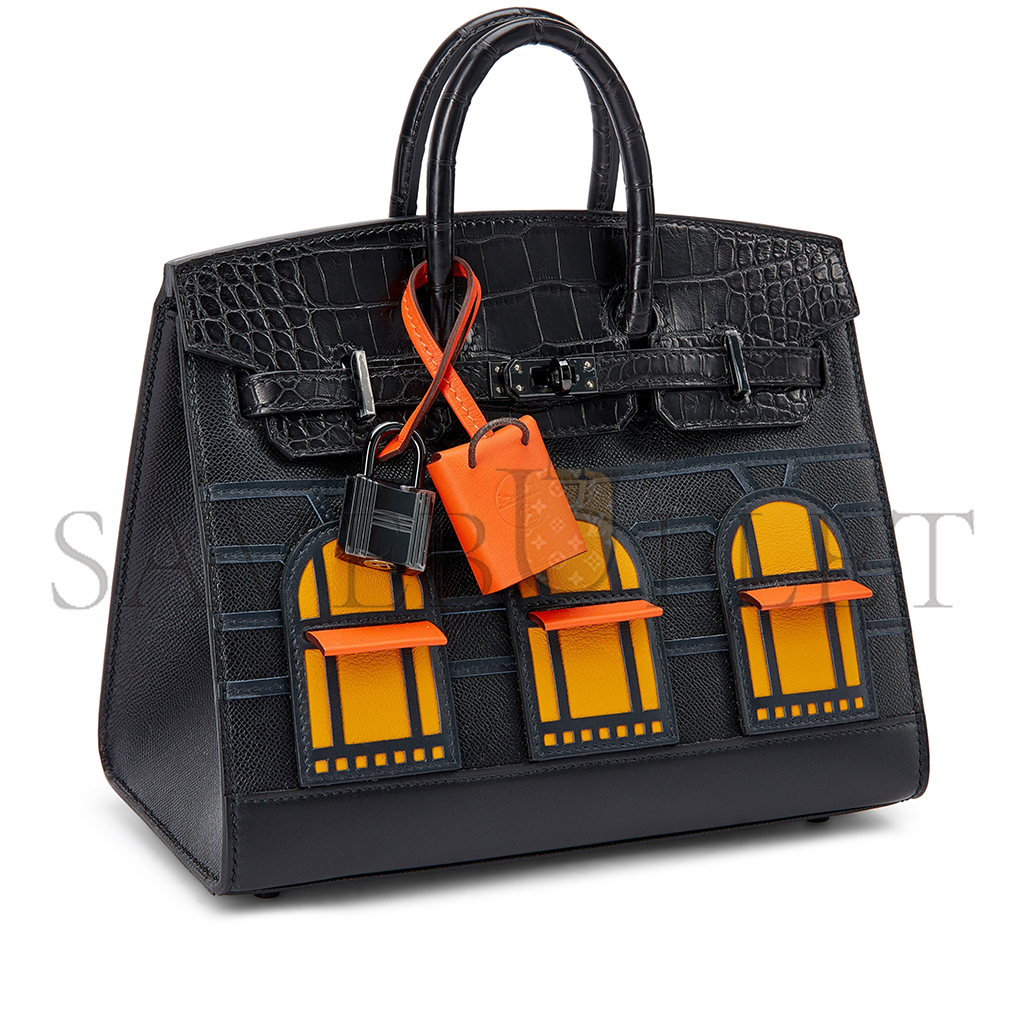 H**mes master birkin 20 black crocodile leather curtain bag bk20 (20*16*11cm)