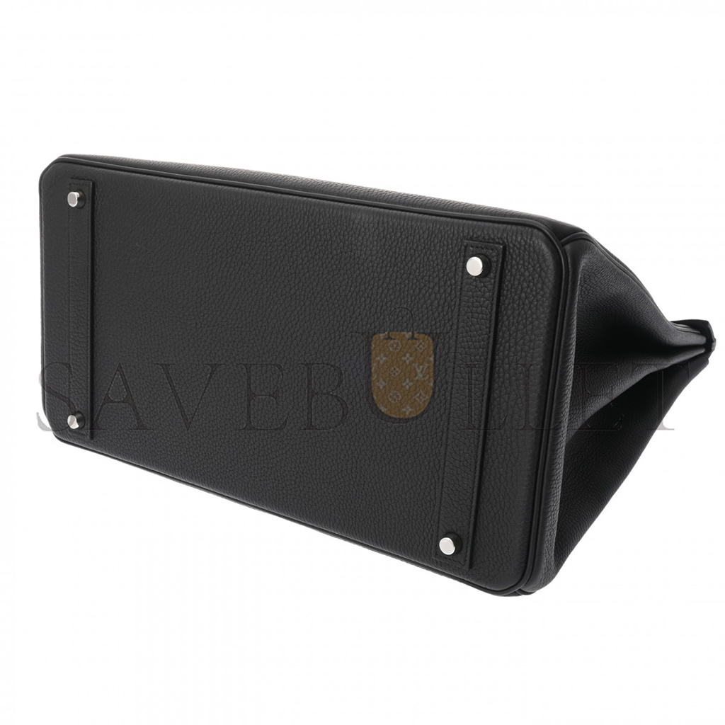 H**mes birkin 40 89 noir black leather silver buckle bag 635330 (40*30*21cm)