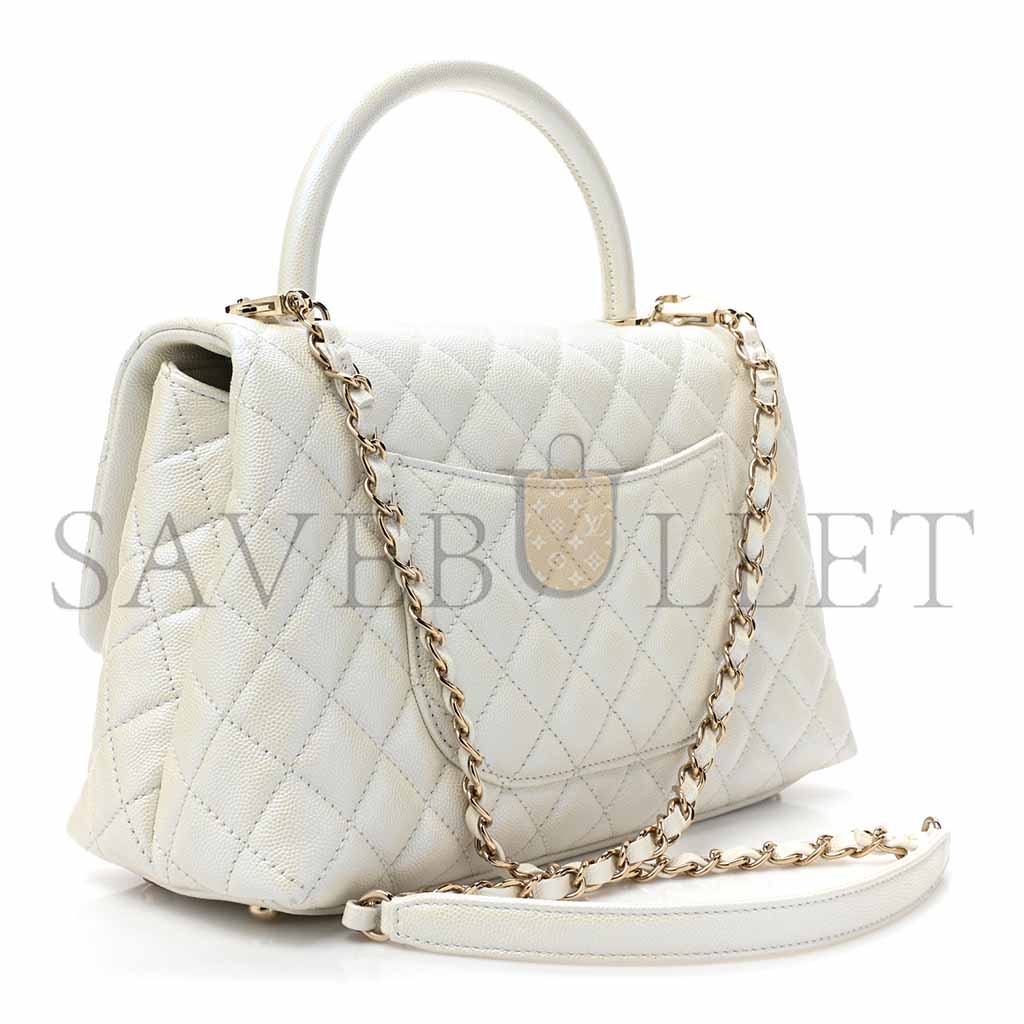 Ch*el iridescent caviar quilted medium coco handle flap white (29*18*12cm)