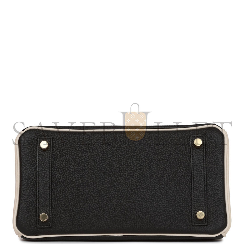 H**mes master birkin 25 togo leather black and white panda color matching gold buckle bag 4212717702 (25*20*13cm)