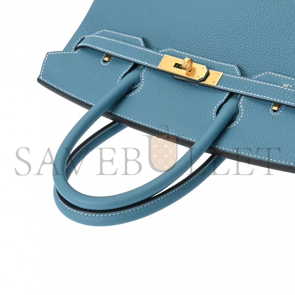 H**mes birkin 30 denim blue gold buckle bag 619577 (30*20*13cm)
