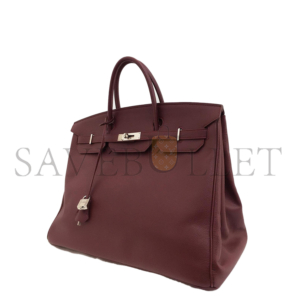 H**mes birkin 40 epsom rouge bordeaux red silver buckle bag 150223488182 (40*30*21cm)