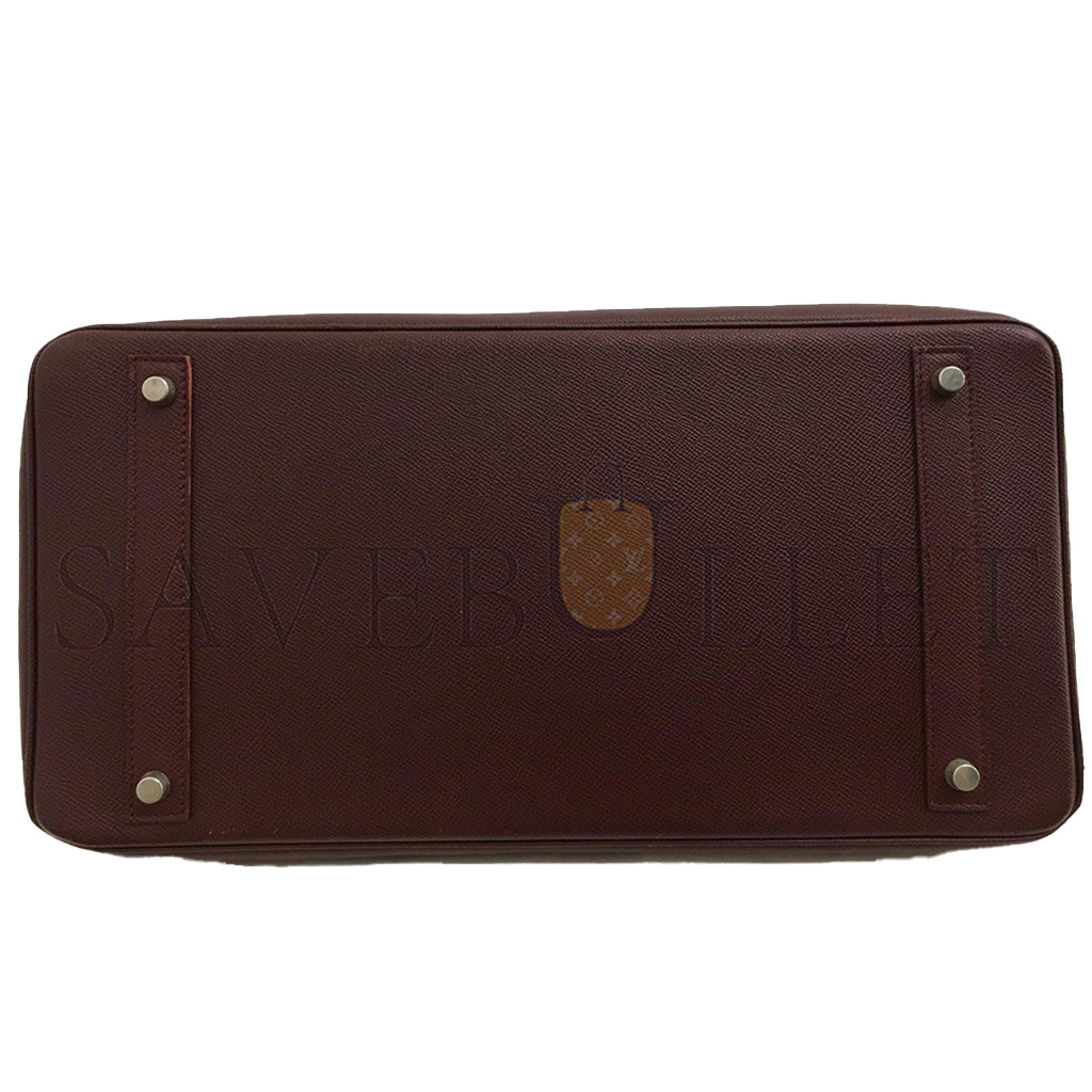 H**mes birkin 40 epsom rouge bordeaux red silver buckle bag 150223488182 (40*30*21cm)