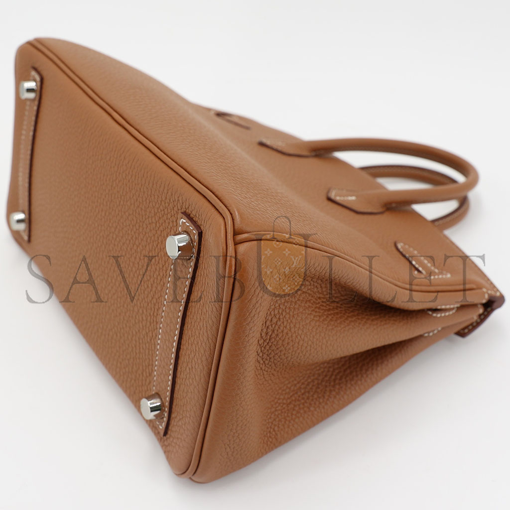 H**mes master birkin 25 togo leather gold brown silver buckle bag h028369ck37 (25*20*13cm)