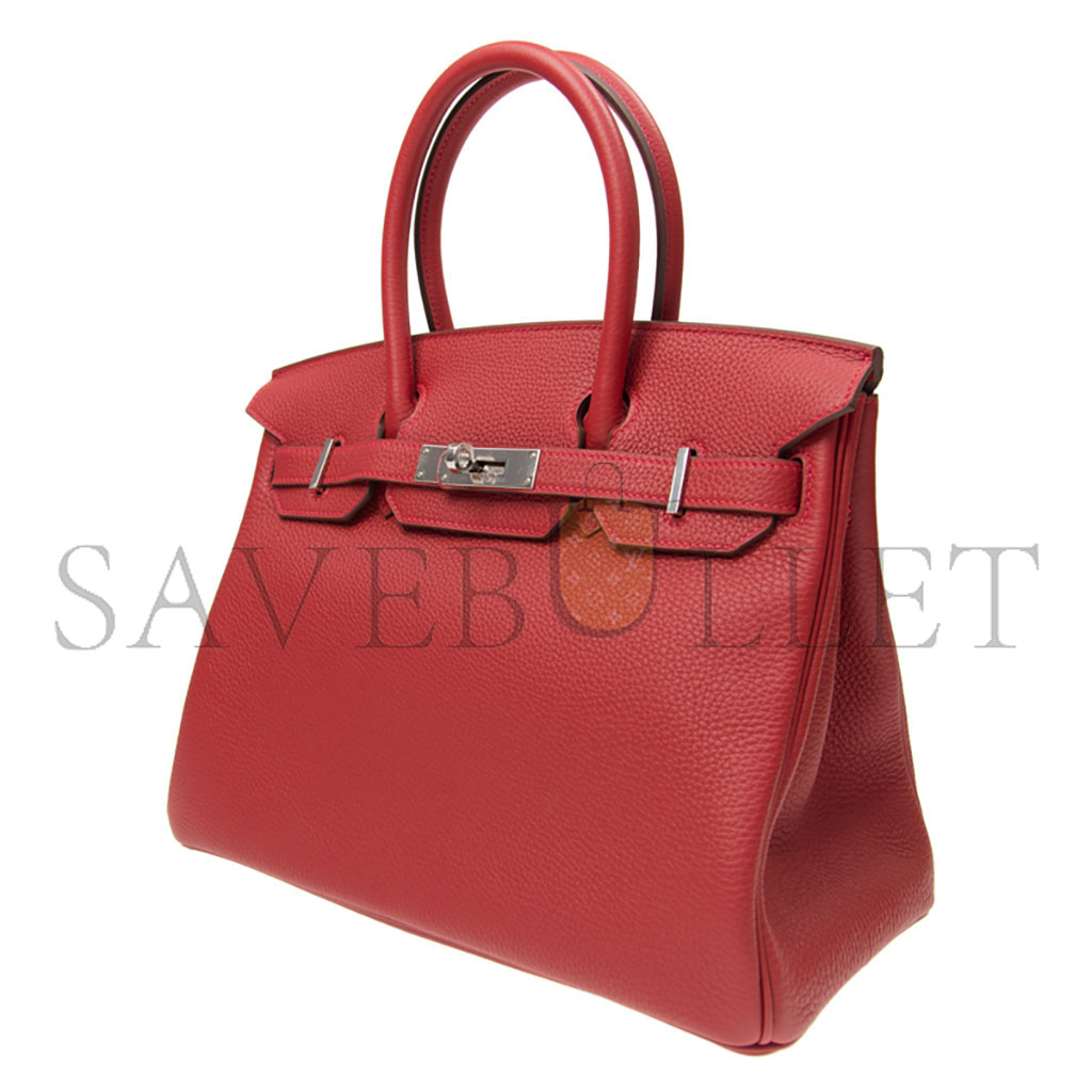 H**mes master birkin 35 togo leather flag red silver buckle bag h028369ck05 (35*28*18cm)