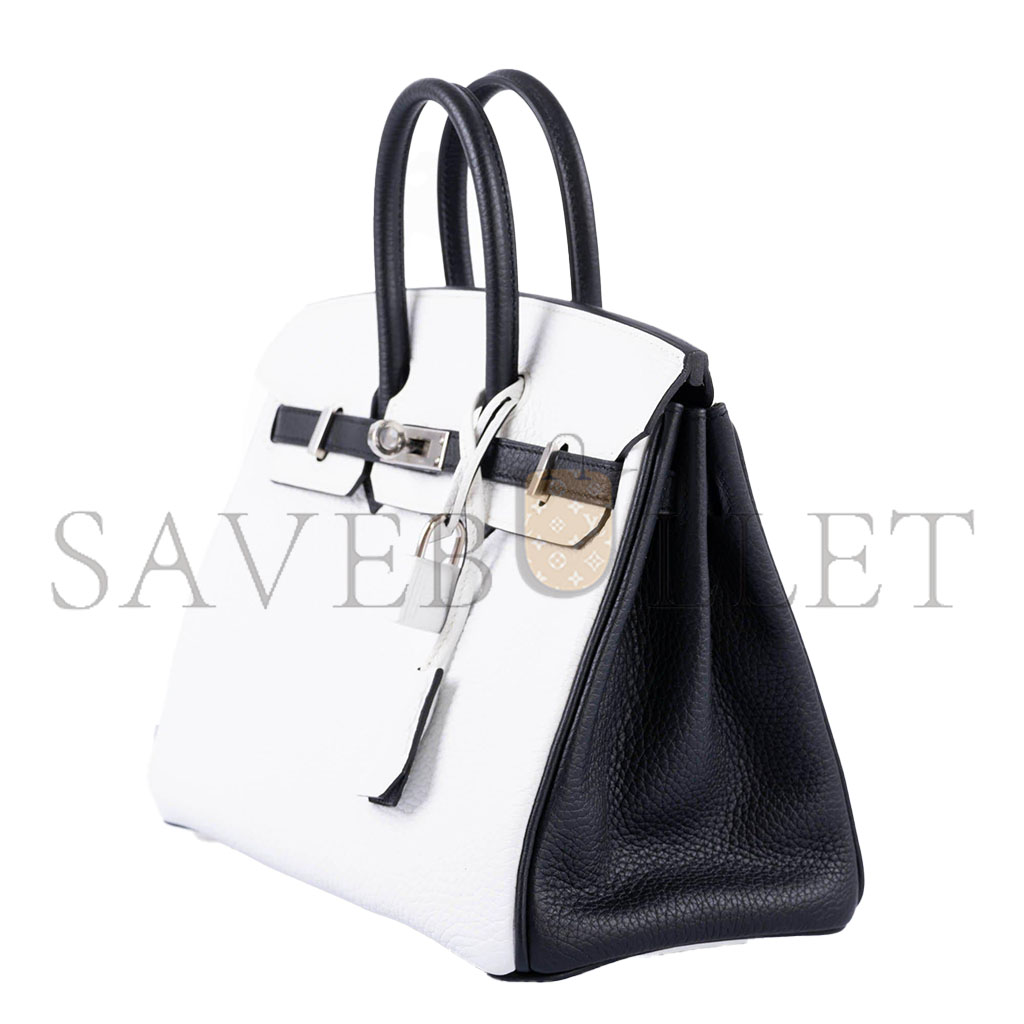 H**mes birkin 25 togo leather black and white silver buckle bag 1383601 (25*20*13cm)