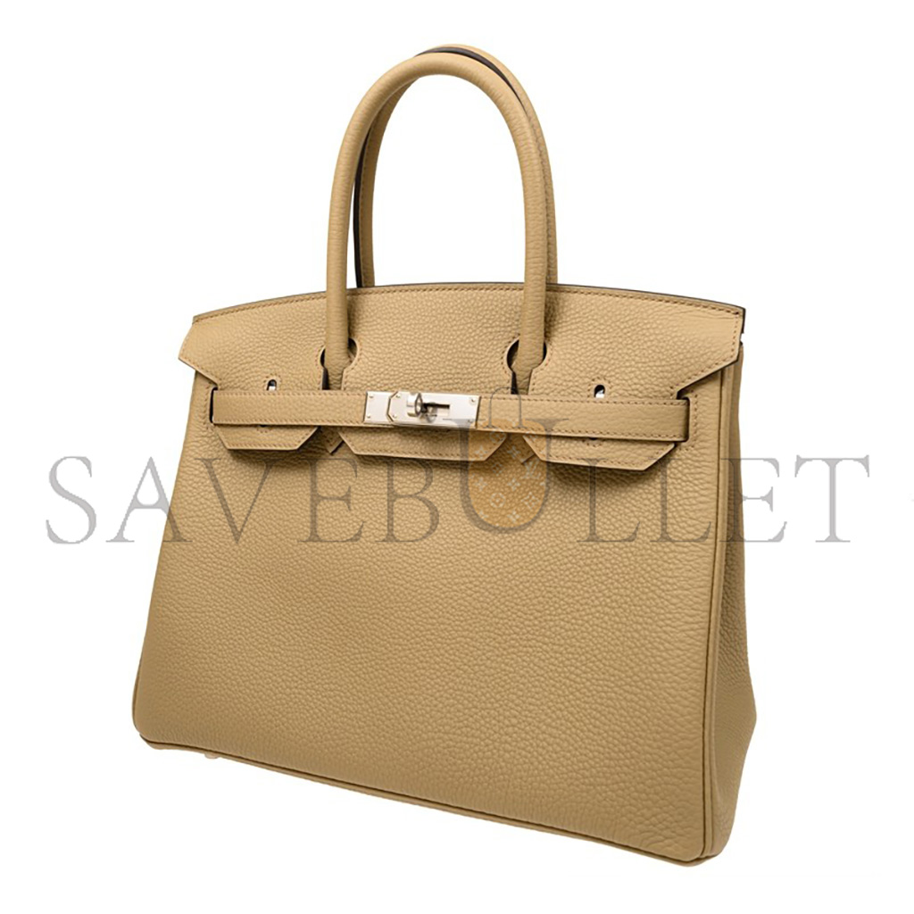H**mes master birkin 30 togo leather milk tea color silver buckle bag bk308qtgss (30*23*15cm)