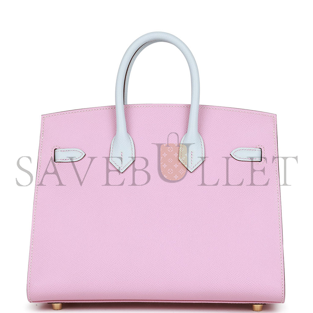 H**mes birkin 25 epsom leather 3q pink haze blue gold buckle 4328054179 (25*20*13cm)