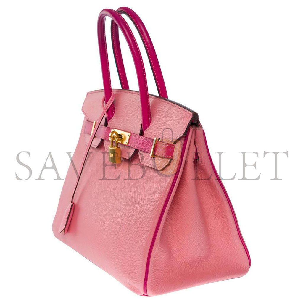 H**mes birkin 30 togo leather cherry pink and peach horseshoe engraved gold buckle handbag 101220 (30*23*15cm)