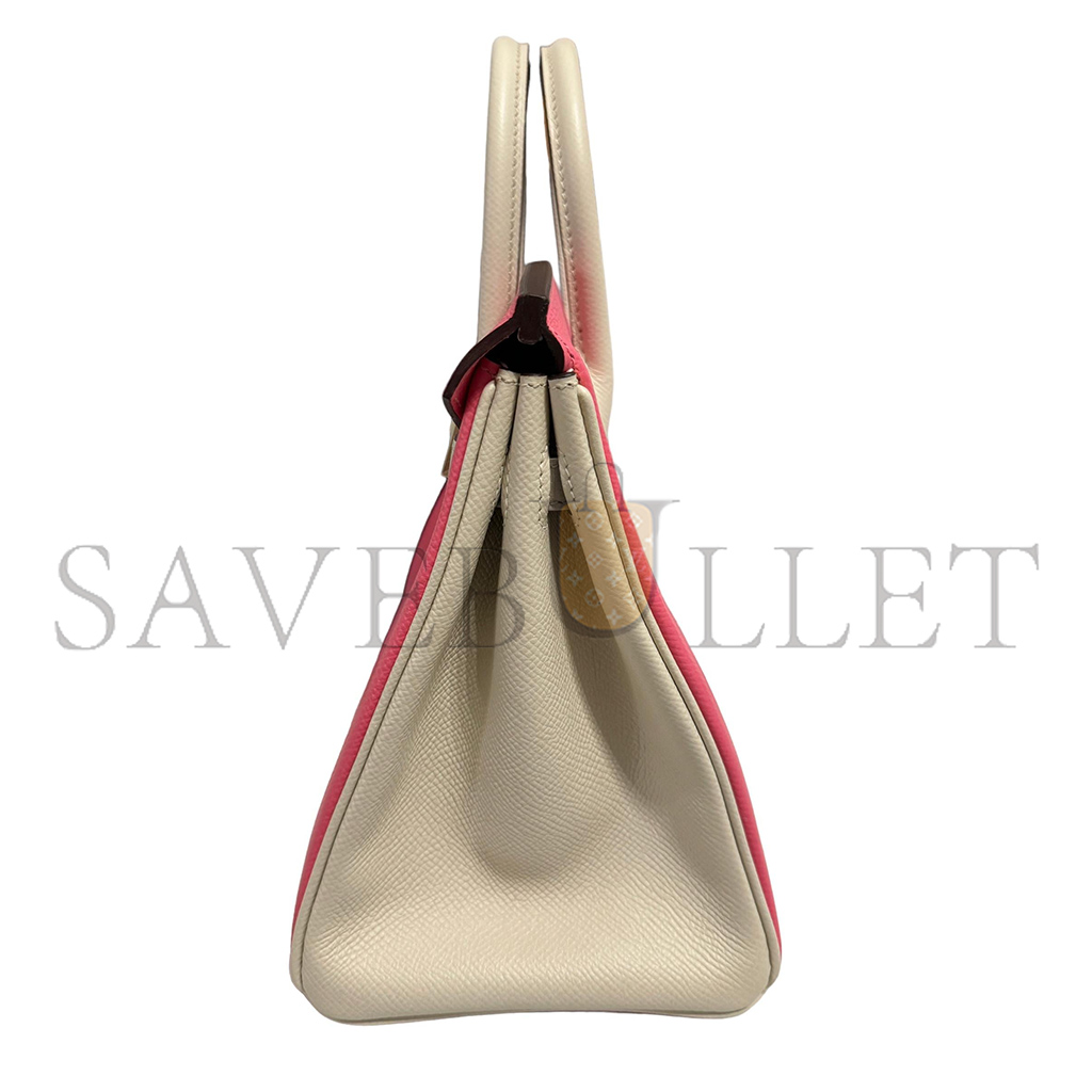 H**mes birkin 25 epson leather lipstick powder milkshake white gold buckle handmade bag 19193202 (25*20*13cm)