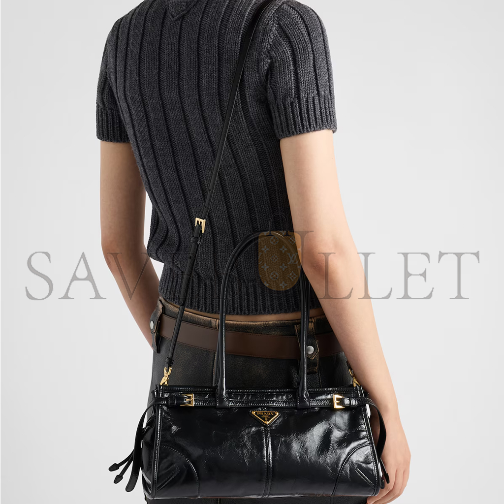 Pra*a bonnie medium leather handbag 1ba426 (32*15.5*12cm)