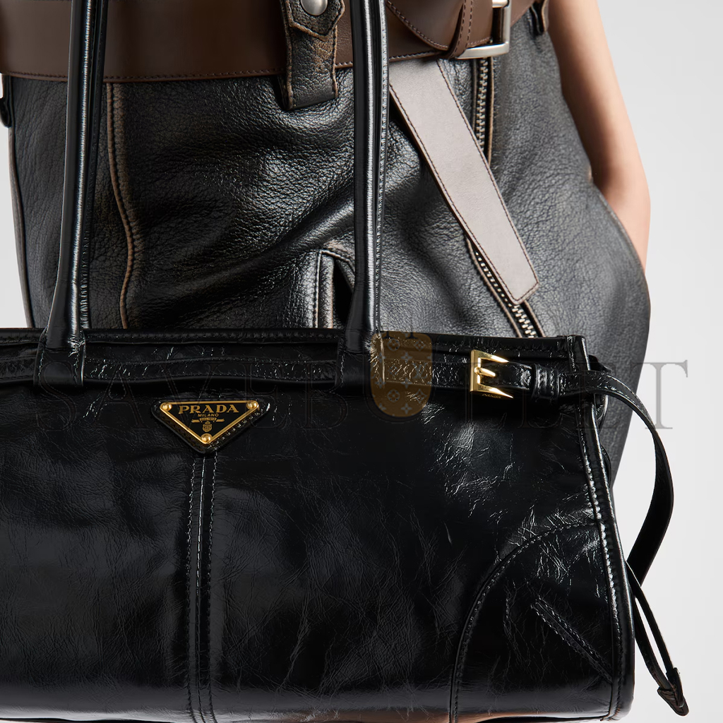 Pra*a bonnie medium leather handbag 1ba426 (32*15.5*12cm)