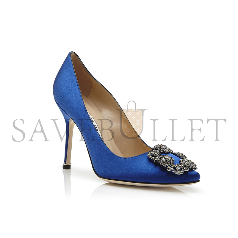 MANOLO BLAHNIK HANGISI BLUE SATIN JEWEL BUCKLE PUMPS 9XX-0664-0049