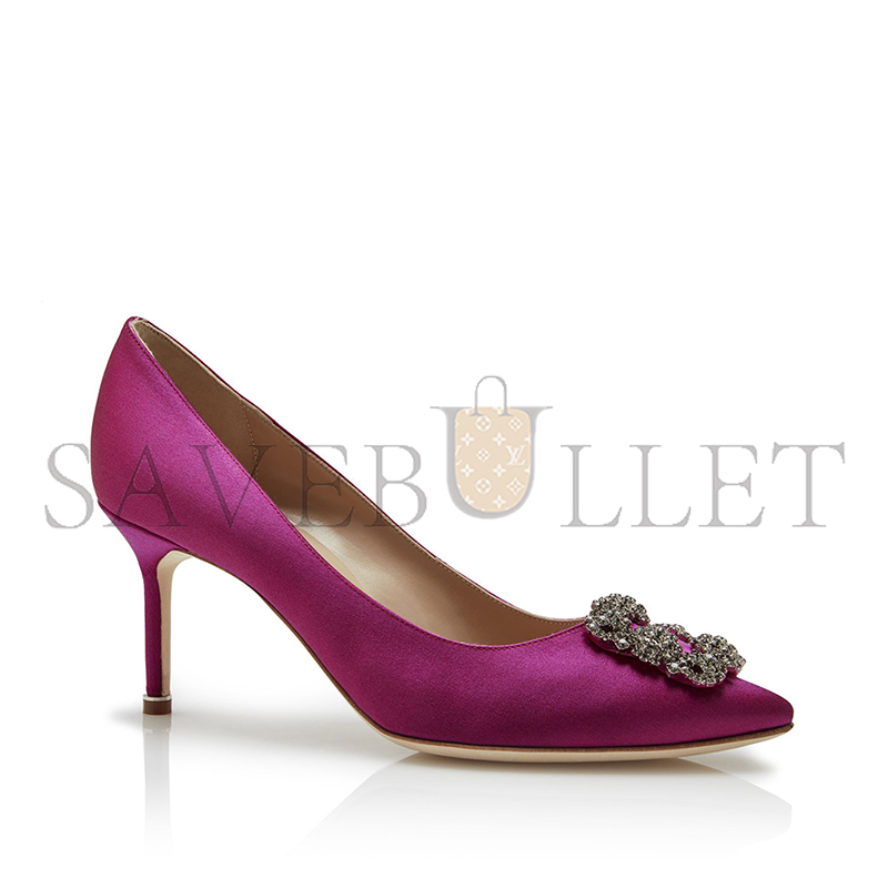 MANOLO BLAHNIK HANGISI 70 DARK FUCHSIA SATIN JEWEL BUCKLE PUMPS 9XX-0662-0038