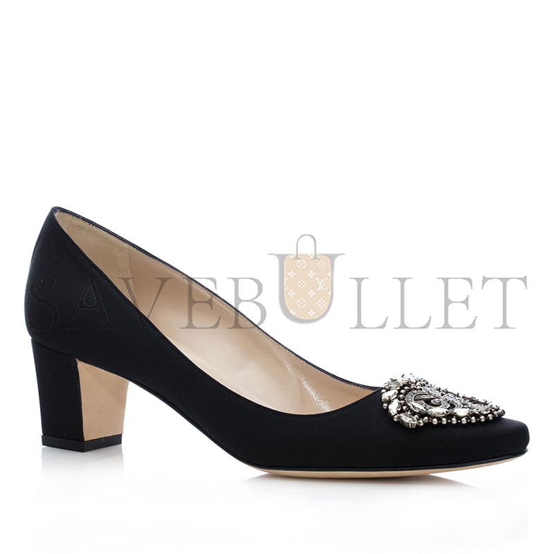 MANOLO BLAHNIK OKKATO BLACK CRÊPE DE CHINE JEWEL BUCKLE PUMPS 9XX-0574-0007