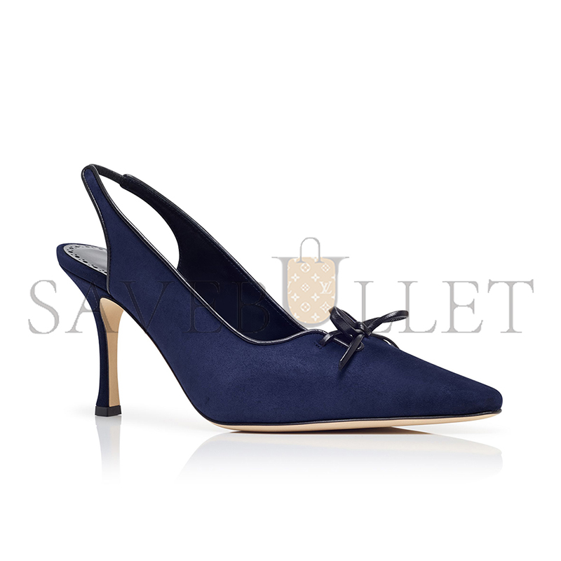 MANOLO BLAHNIK FARID NAVY BLUE SUEDE SLINGBACK PUMPS 424-1903-0008