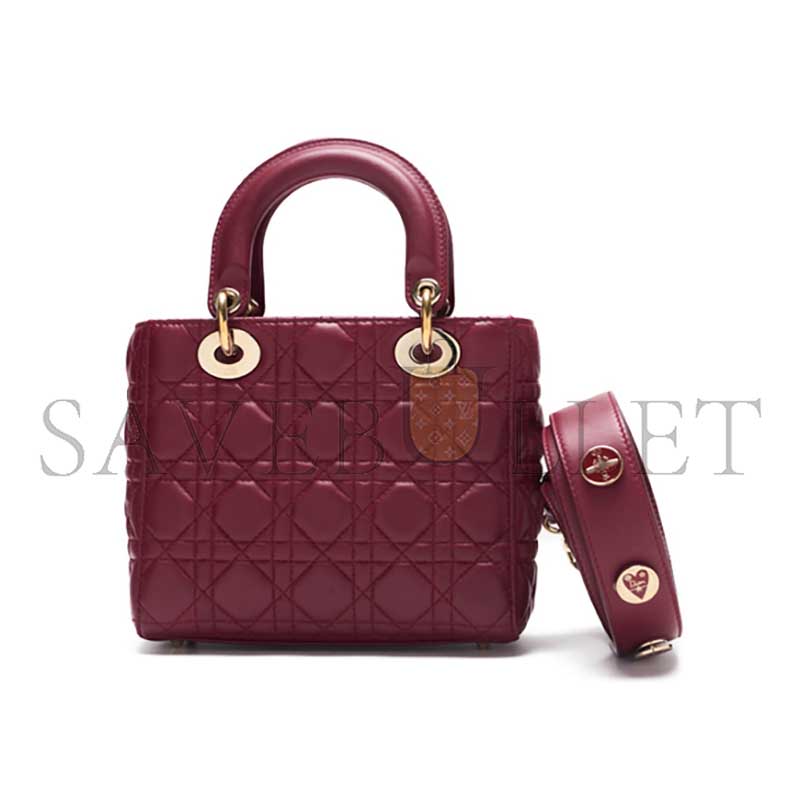 D*or lady D*or cannage lambskin handbag bordeaux (20*17*8cm)