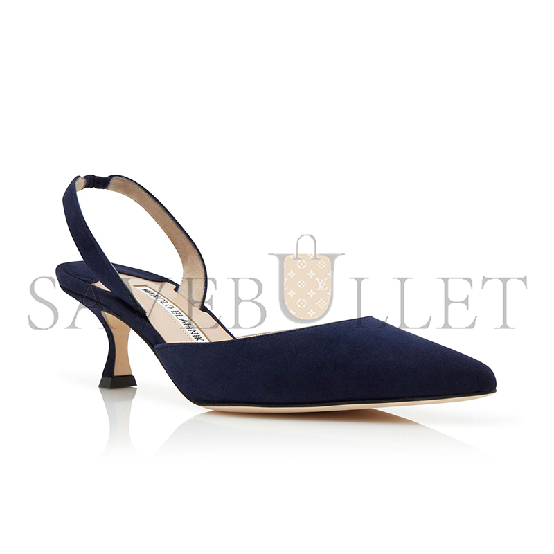 MANOLO BLAHNIK CAROLYNE NAVY BLUE SUEDE SLINGBACK PUMPS 9XX-0401-0020