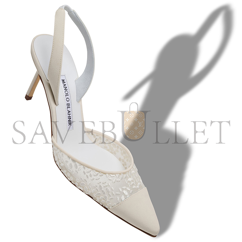 MANOLO BLAHNIK CAPSLI WHITE LACE SLINGBACK PUMPS 324-2950-0001