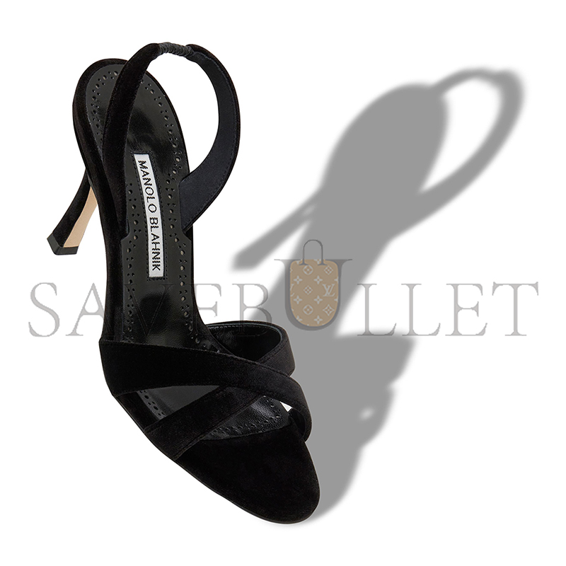 MANOLO BLAHNIK CALLASLI BLACK VELVET SLINGBACK SANDALS 324-2985-0002