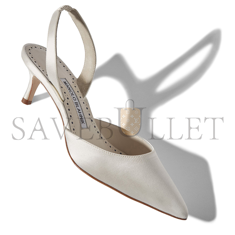MANOLO BLAHNIK CAROLYNE BRIDE WHITE SATIN SLINGBACK PUMPS 9XX-0027-0002