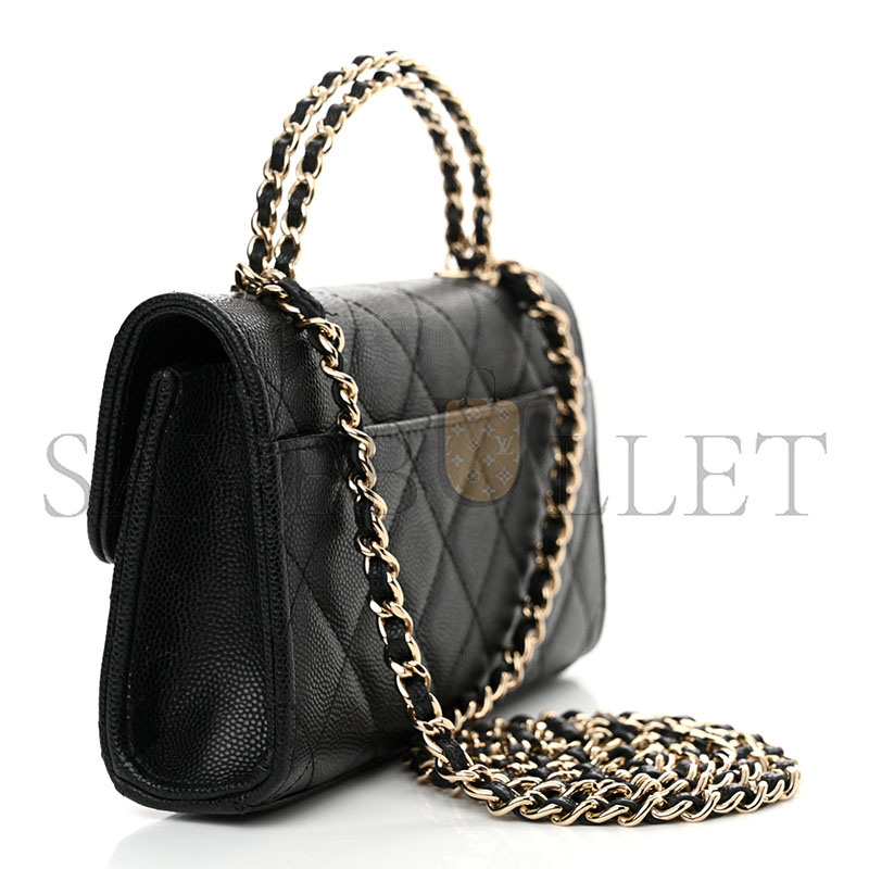 Ch*el master caviar quilted chain top handle with chain black (18*10*4cm)