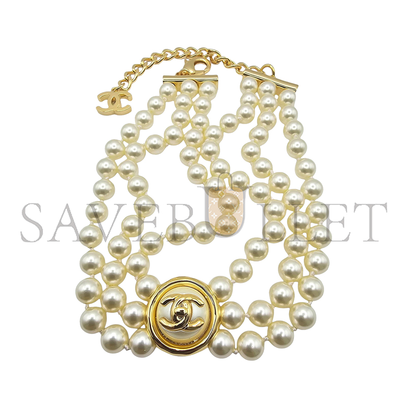 Ch*el cc faux pearl gold choker abe253