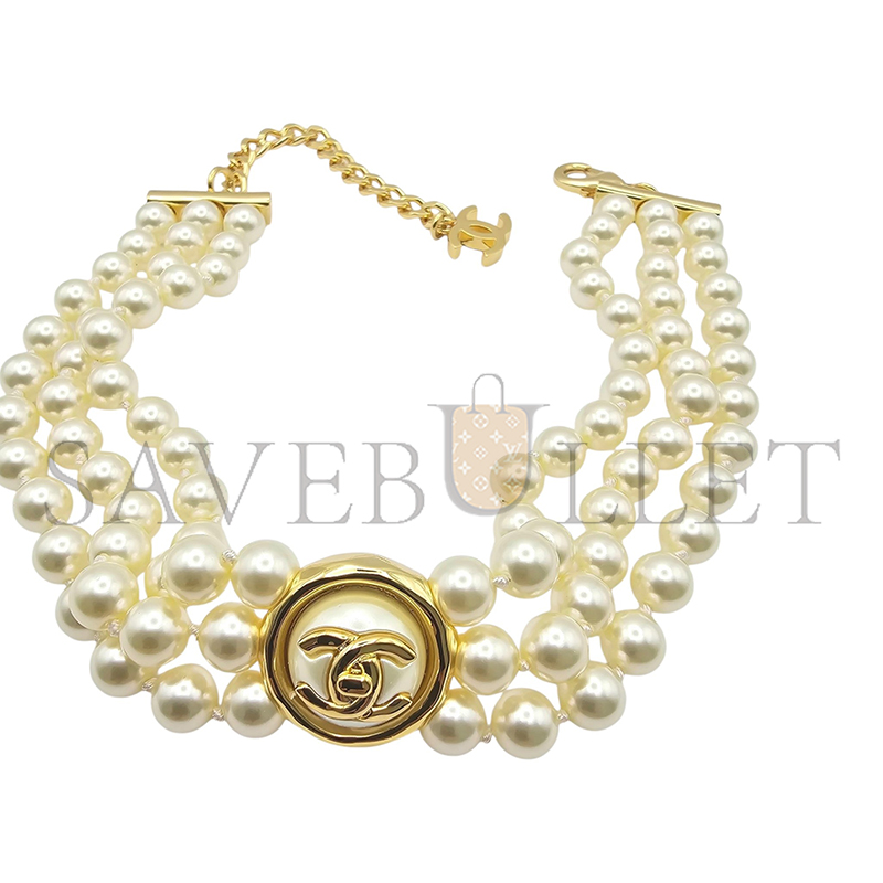 Ch*el cc faux pearl gold choker abe253
