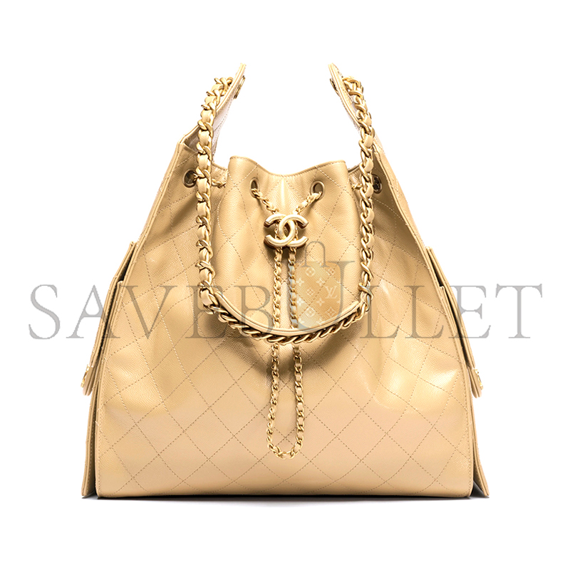 Ch*el master 25 medium handbag grained calfskin & gold-tone metal dark beige as5311 (40*30*15cm)