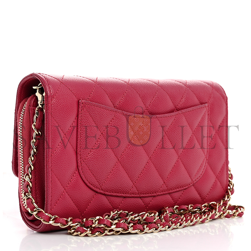 Ch*el caviar quilted phone holder wallet on removable chain dark pink 1658572 (18*11*4cm)