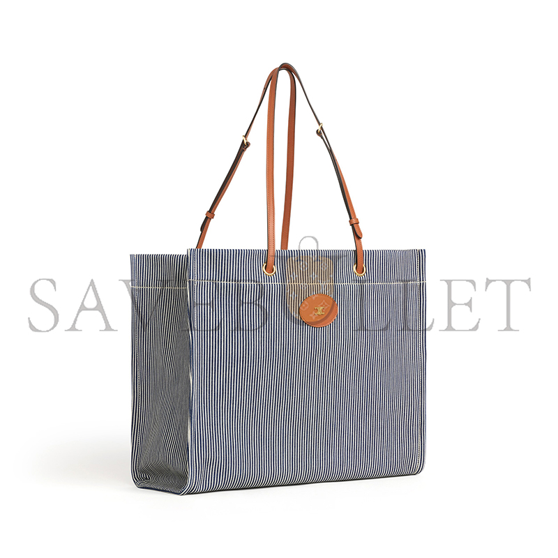 Ce**e squared cabas Ce**e in striped textile and calfskin 192802chd.07at (45*35*15cm)