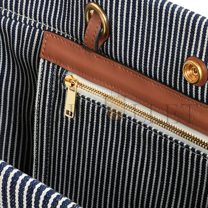 Ce**e squared cabas Ce**e in striped textile and calfskin 192802chd.07at (45*35*15cm)