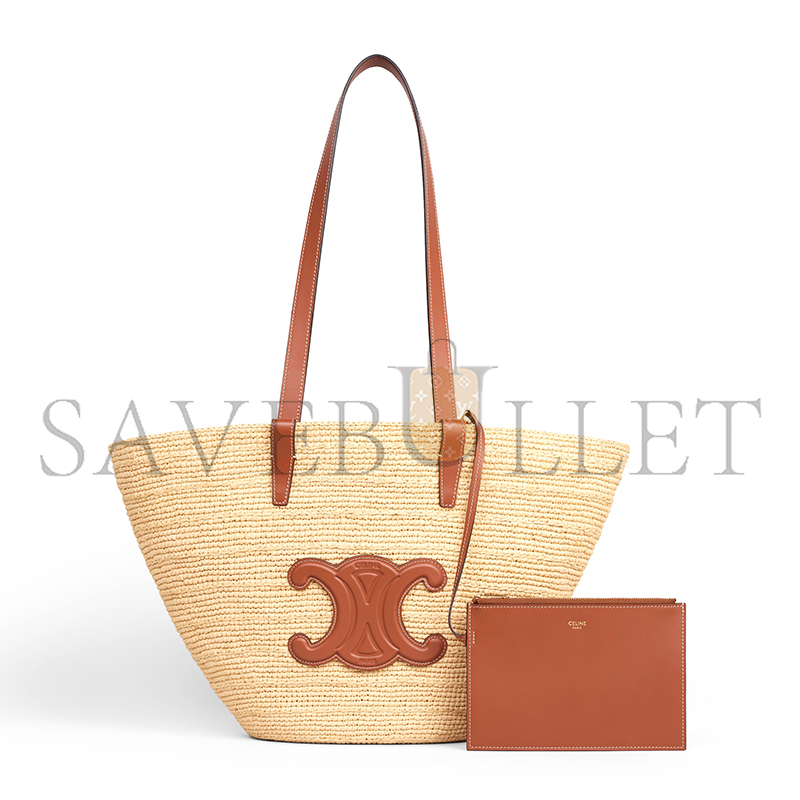 ce**e medium S*pple ce**e classic panier in raffia and calfskin 114342ff7.04lu (30*22*14cm)