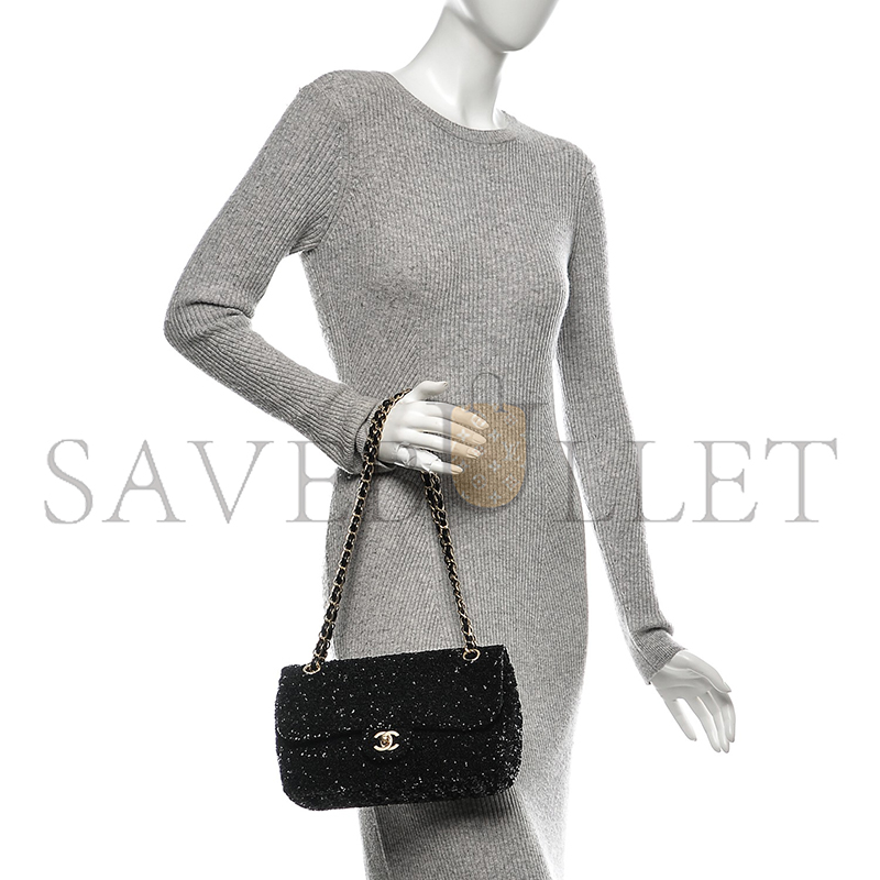 Ch*el sequin embroidered medium flap bag black 189545 (25*16*6cm)