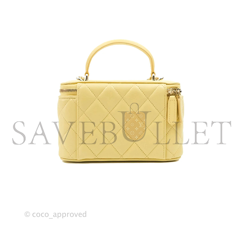Ch*el vanity rectangular top handle yellow lambskin gold hardware 135269 (17*9*8cm)