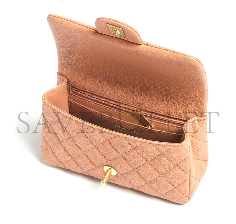 Ch*el mini flap bag with top handle grained shiny calfskin as5701 (19.5*12*6.5cm)
