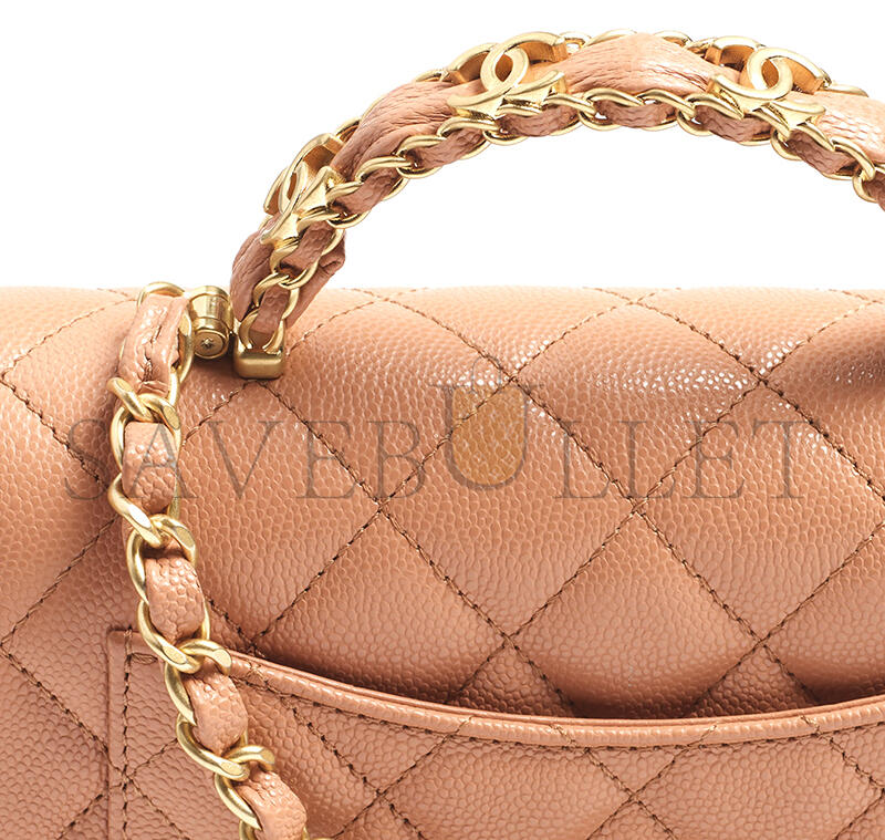 Ch*el mini flap bag with top handle grained shiny calfskin as5701 (19.5*12*6.5cm)