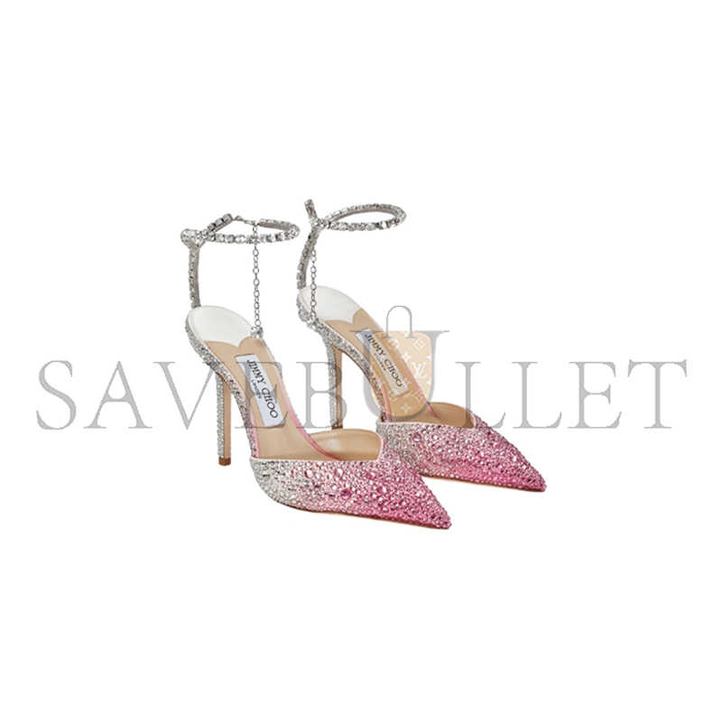 Ji*y Ch* candy pink satin pumps with crystals saeda100zpj
